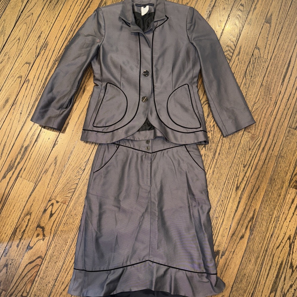 Rosaria Lamanna Women's Suit Jacket (10) Skirt (4)‎ Cotton Silk Blend Italy Gray